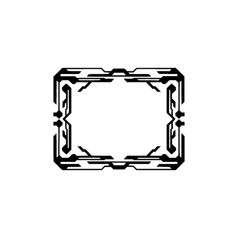 Tech Frame Futuristic Border Element, Black on White, Minimalist vector