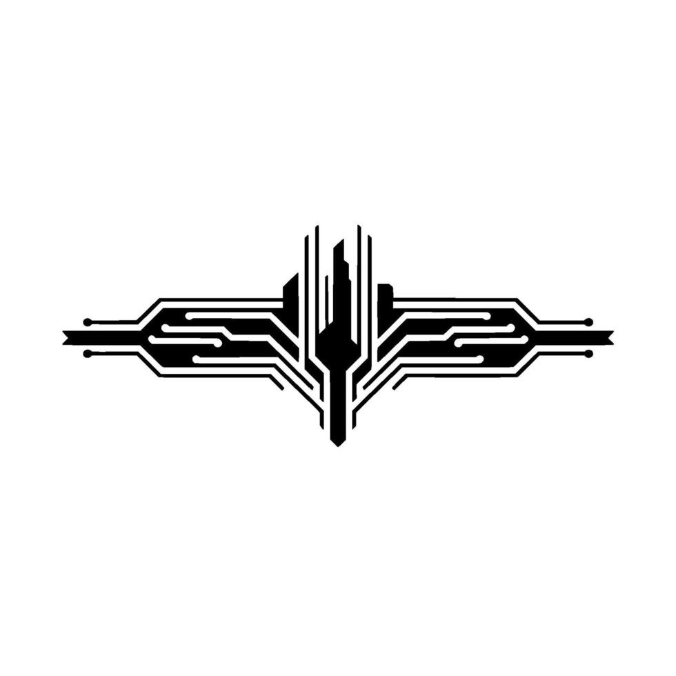 Abstract Circuitry Emblem Futuristic Tech in Black White vector
