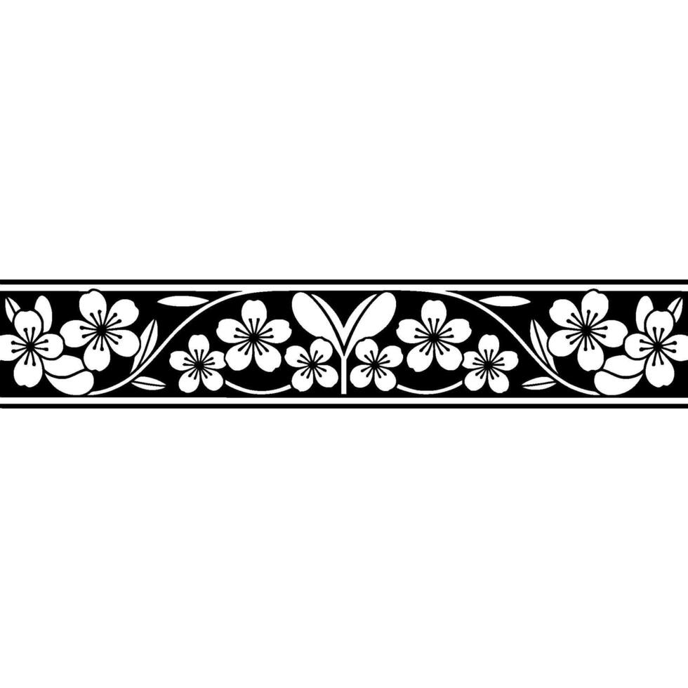 Floral Border Pattern Black White Cherry Blossoms vector