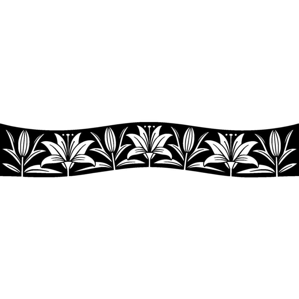 Art Nouveau Lily Border, Black and White Floral vector