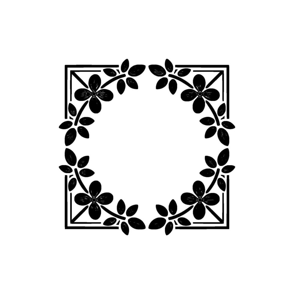 Elegant Floral Square Frame in Monochrome with Grayscale Details vector