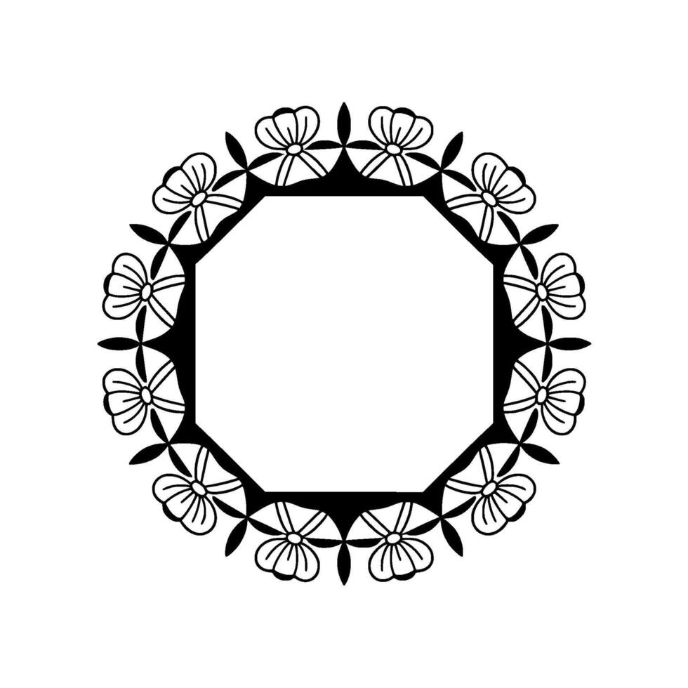 Elegant Floral Frame in Black and White on Neutral Background vector