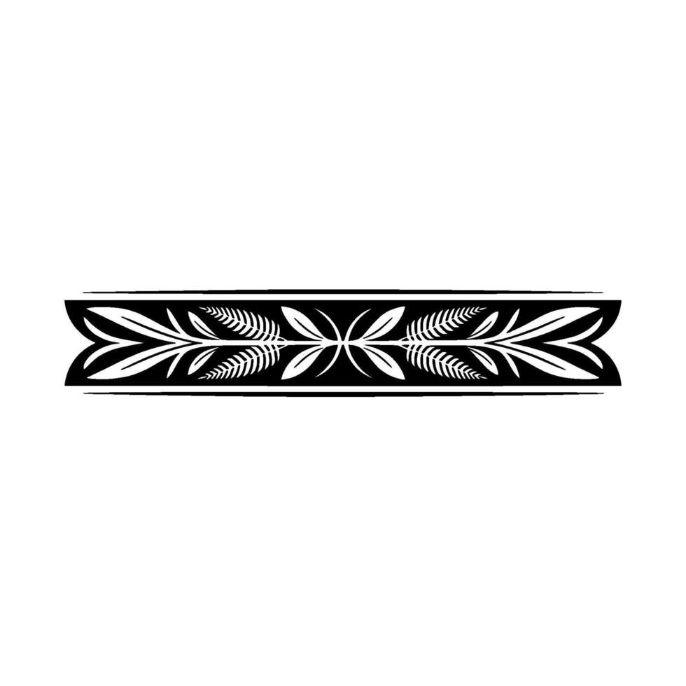 Black White Leafy Border Ornament on White, vector