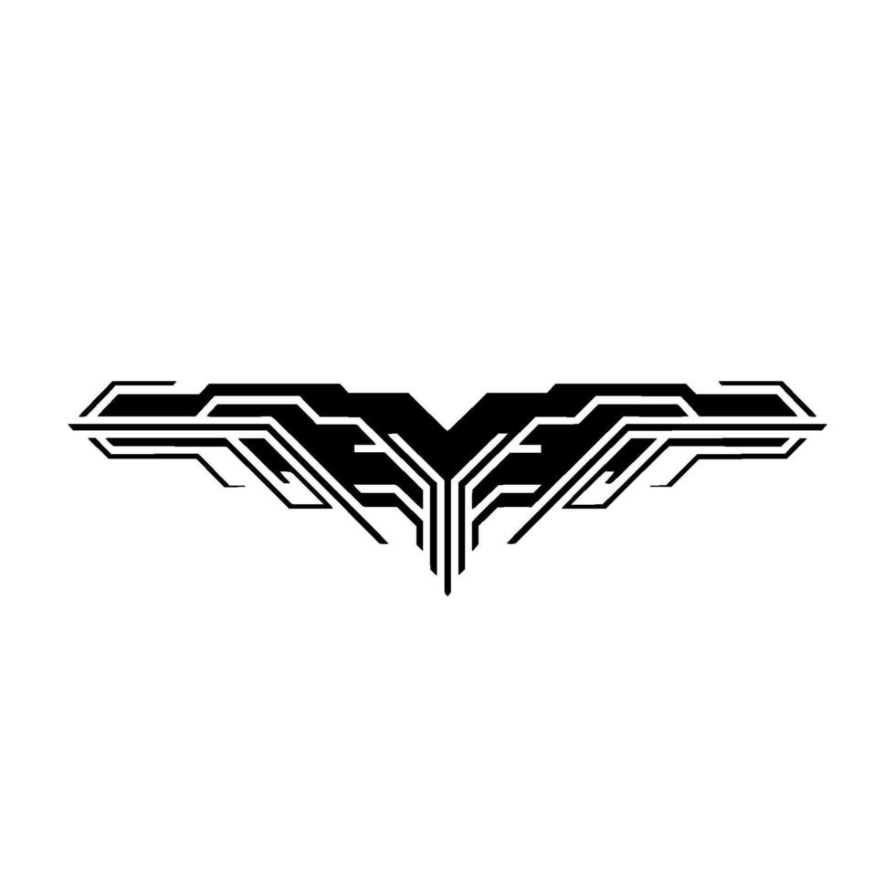 Geometric Tech Wing Futuristic Abstract Element, Black on White vector