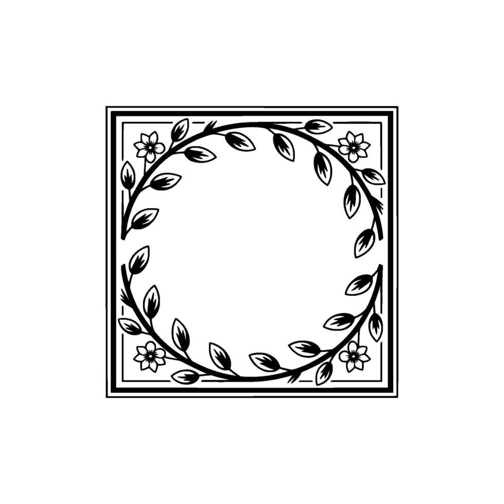 Elegant Floral Frame with Leaves and Flowers, Minimalist vector