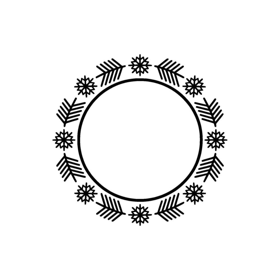 Minimalist Winter Wreath Frame, Black and White Circular vector