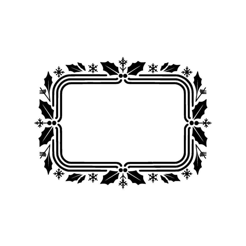 Minimalist Christmas Frame with Holly Snowflakes on White vector