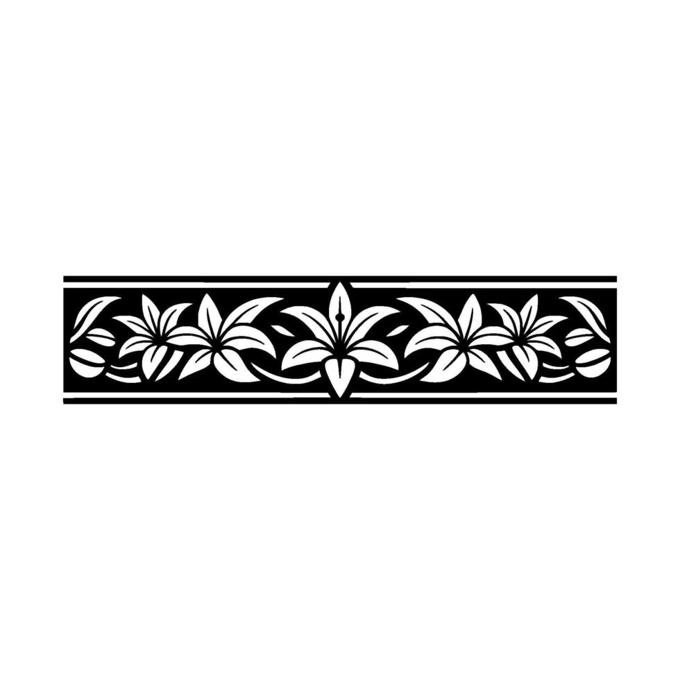 Black and White Floral Border Elegant Line Art Element vector