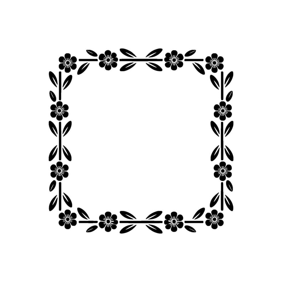 Elegant Floral Frame, Black and White, Decorative Border. vector