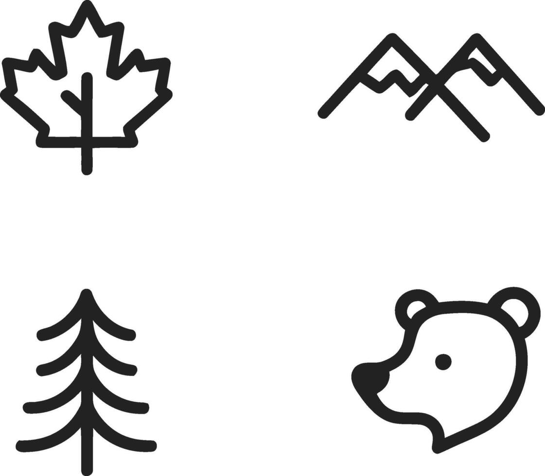 Canada Nature Icons Mountains, Wildlife, and Forest Symbol vector