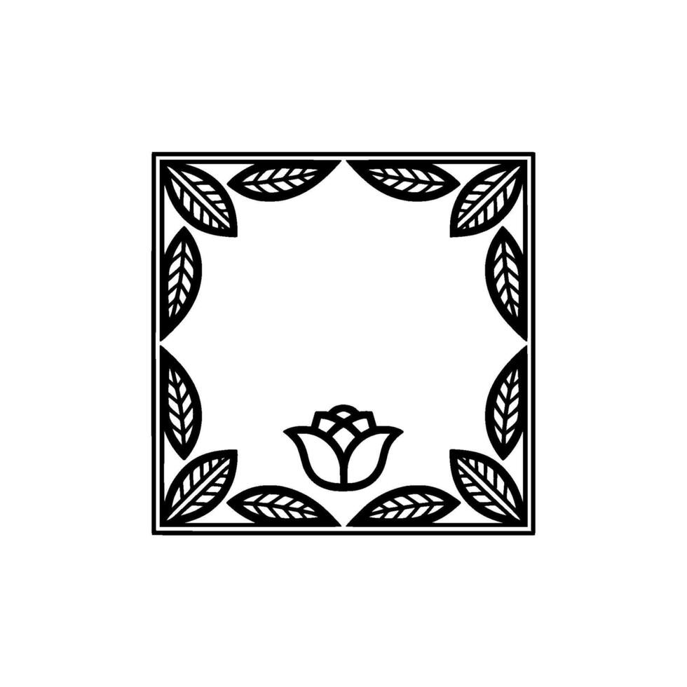 Elegant Black and White Floral Frame, Decorative Element. vector