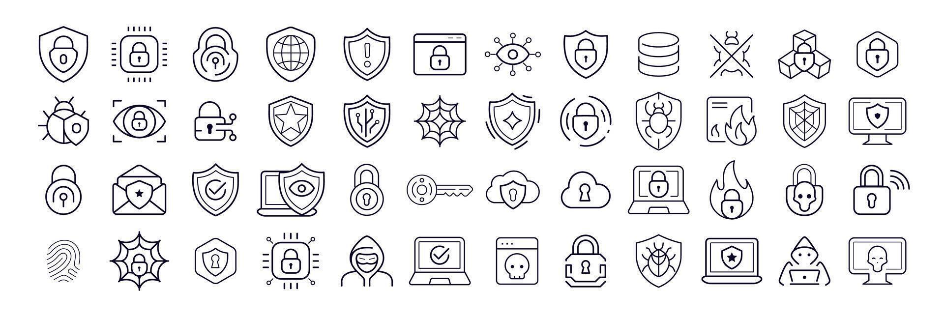 Cyber Security Icon Set Outline Style For Web Protection, Data Privacy, Firewall, Lock, Network Access, Digital Safety Projects. Clean Modern Look. Illustration vector