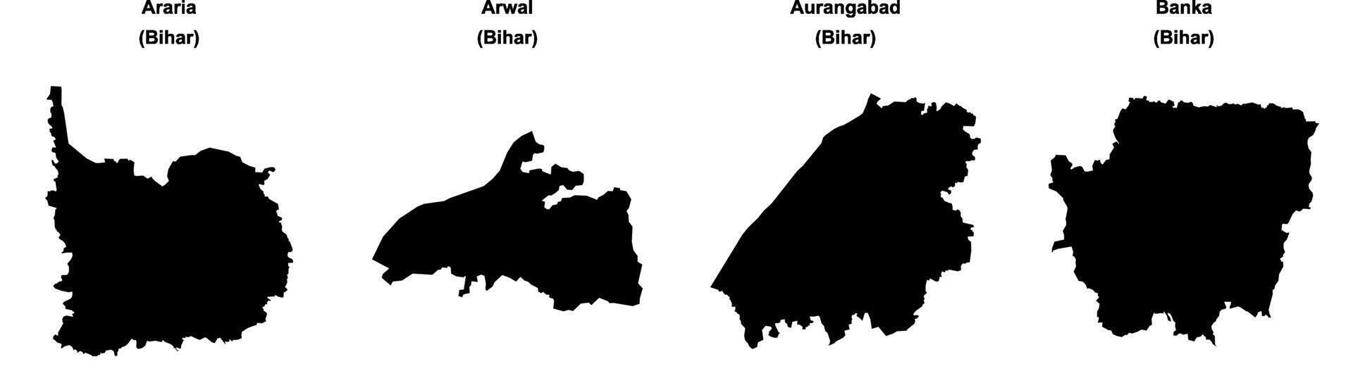 Araria, Arwal, Aurangabad, Banka outline maps vector