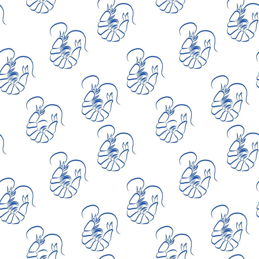 Delicate seafood pattern featuring blue shrimp on a clean white background vector