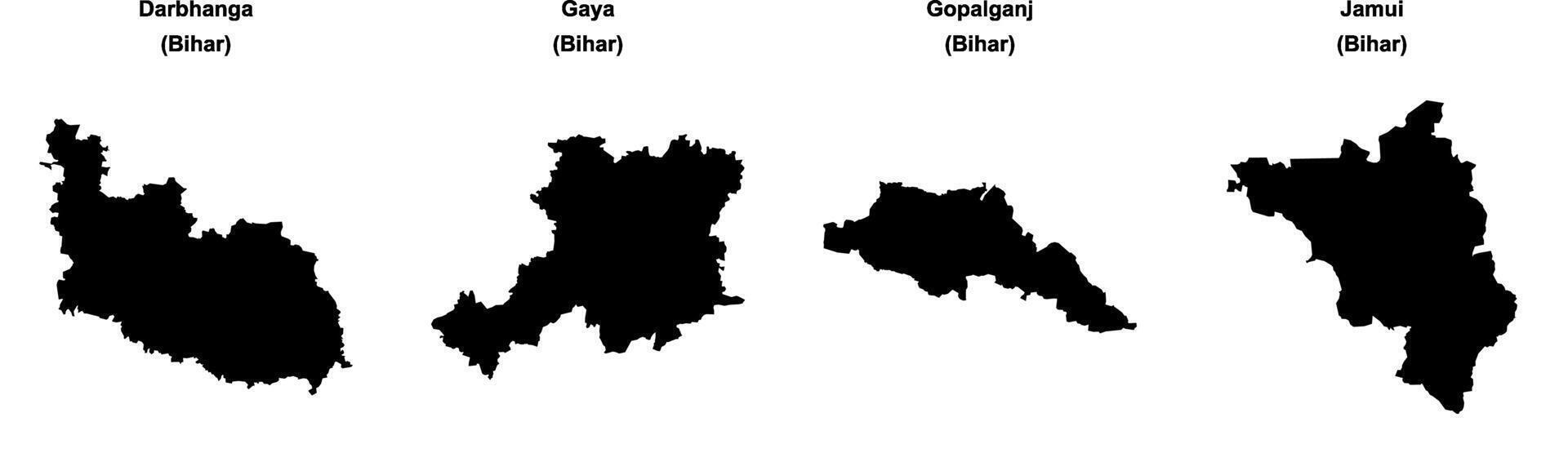 Darbhanga, Gaya, Gopalganj, Jamui outline maps vector