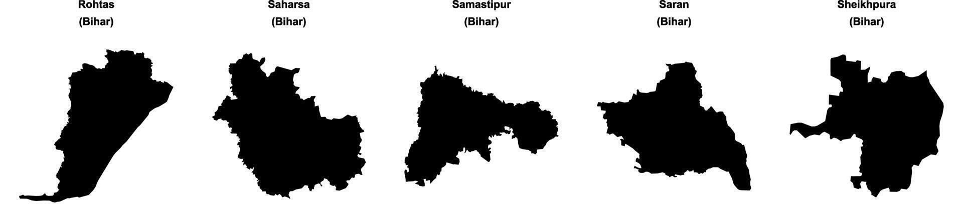 Rohtas, Saharsa, Samastipur, Saran, Sheikhpura outline maps vector