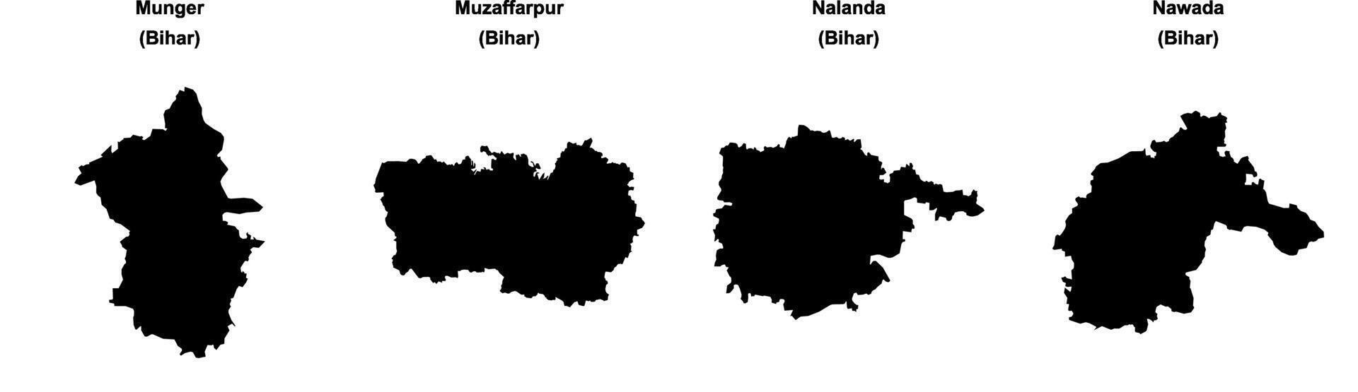 Munger, Muzaffarpur, Nalanda, Nawada outline maps vector