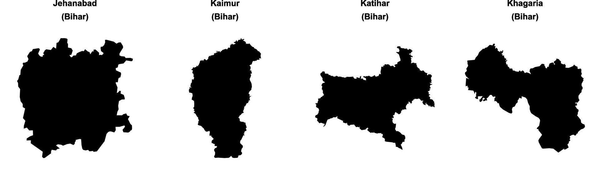 Jehanabad, Kaimur, Katihar, Khagaria outline maps vector