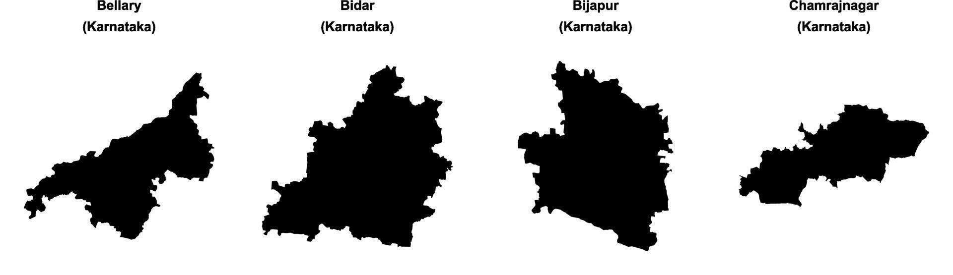 Bellary, Bidar, Bijapur, Chamrajnagar outline maps vector