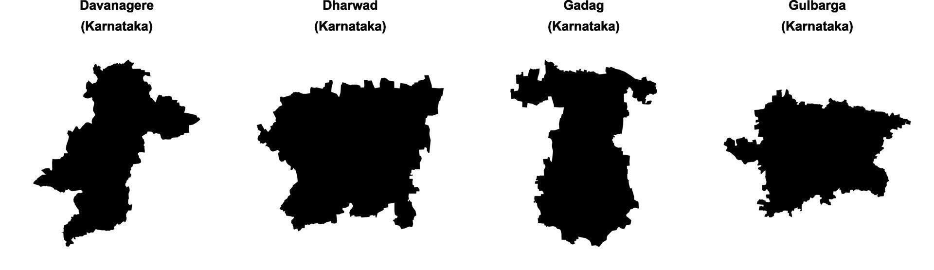 Davanagere, Dharwad, Gadag, Gulbarga outline maps vector