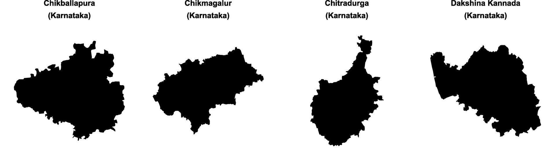 Chikballapura, Chikmagalur, Chitradurga, Dakshina Kannada outline maps vector