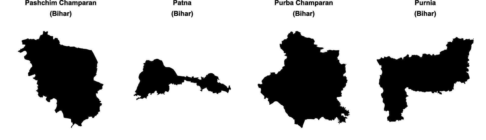 Pashchim Champaran, Patna, Purba Champaran, Purnia outline maps vector