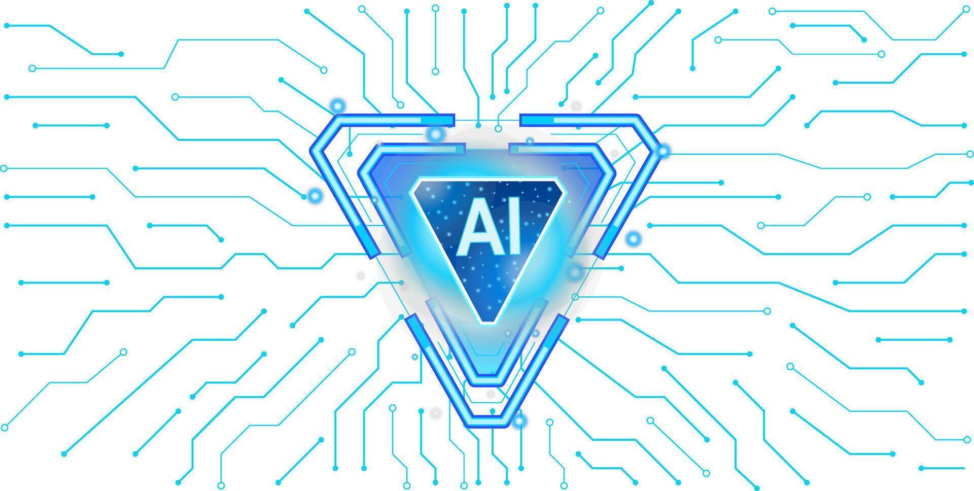 Triangular symbol of dynamic artificial intelligence on a circuit board vector