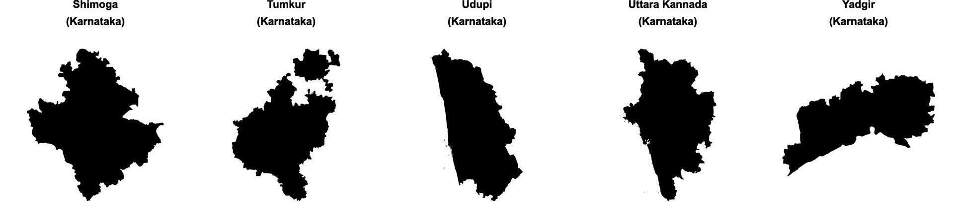 Shimoga, Tumkur, Udupi, Uttara Kannada, Yadgir outline maps vector