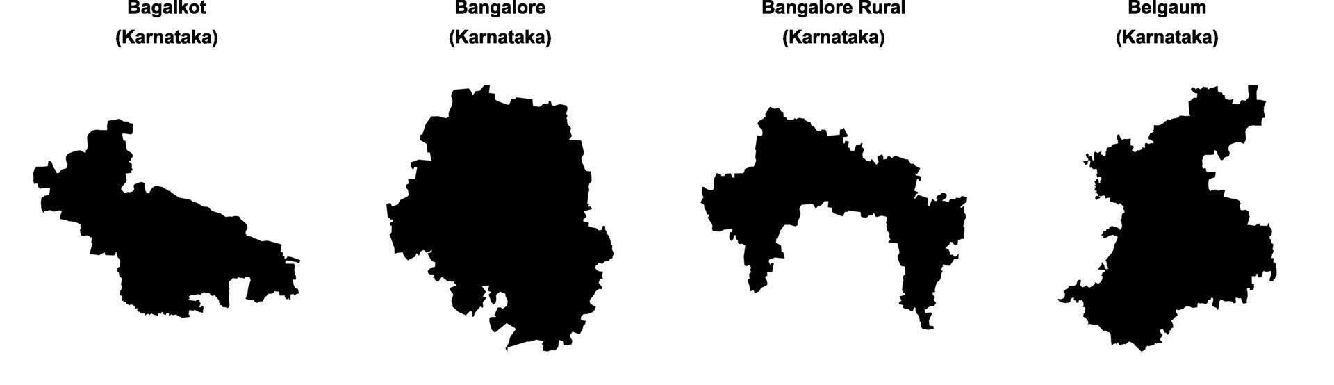 Bagalkot, Bangalore, Bangalore Rural, Belgaum outline maps vector