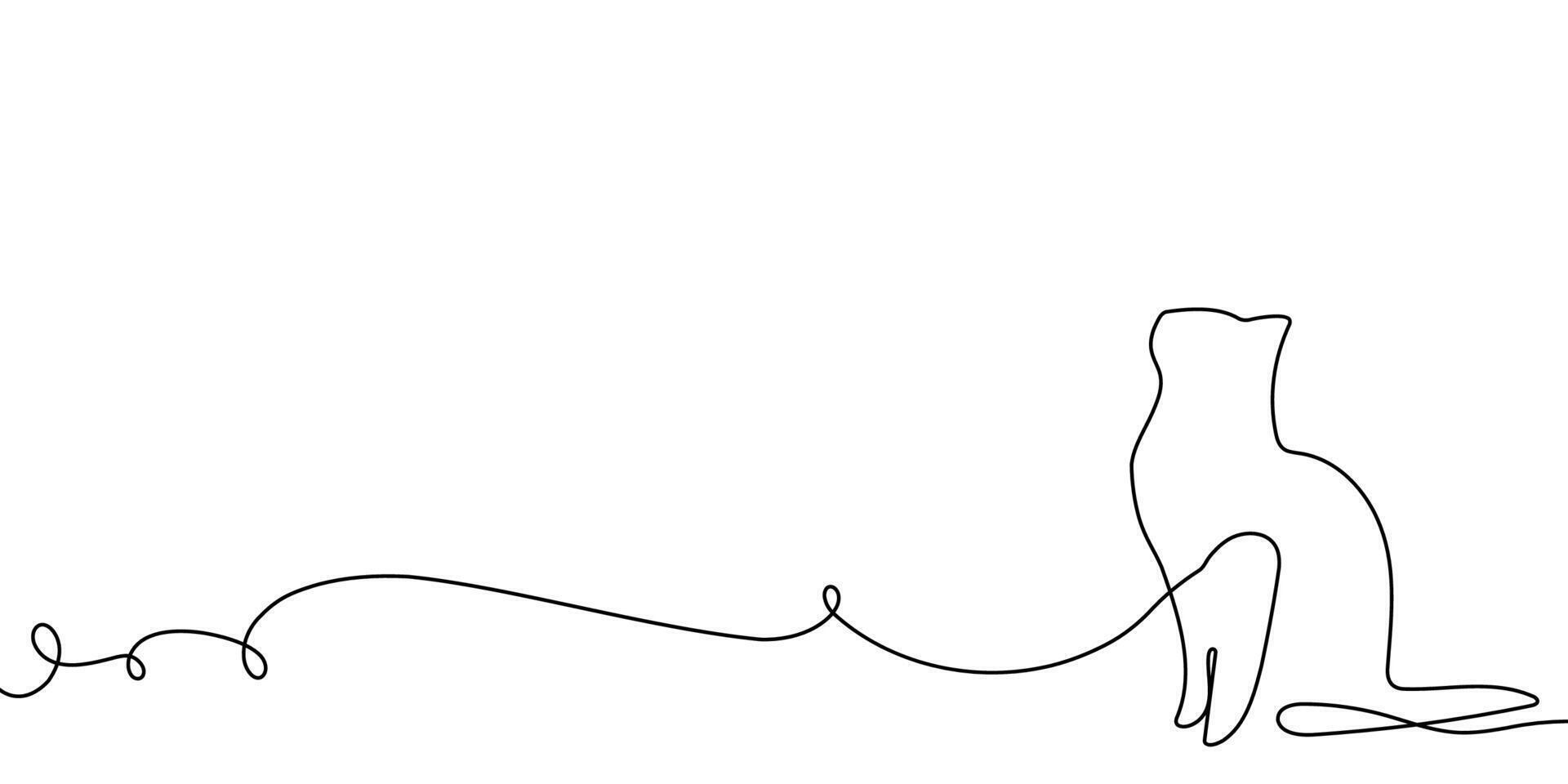 Line cat continuous outline drawing sketch pet one animal draw. Cat two line happy 2 couple doodle kitten white black background cute clipart friendship silhouette contour illustration back art vector