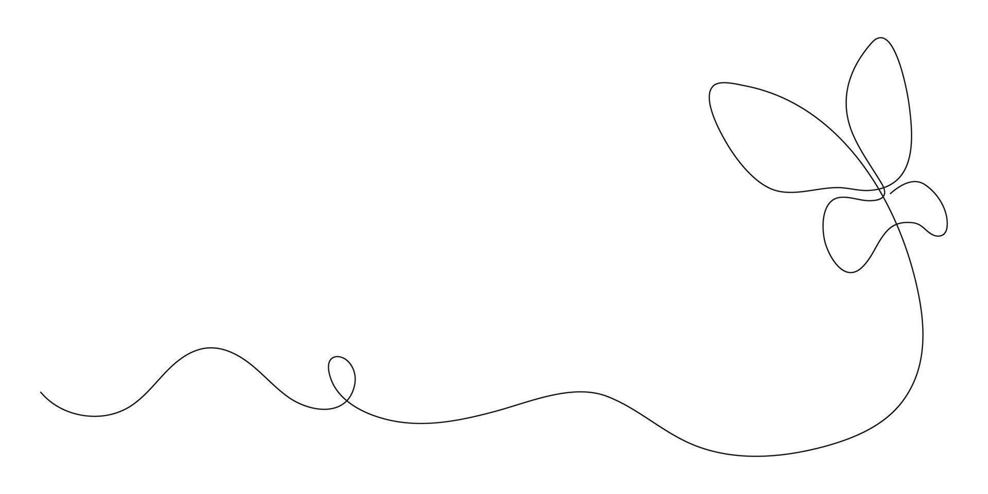 One line drawing of a butterfly. Elegant flying moth in minimal linear style. Ideal for beauty, spa, wellness logos or dividers. Editable stroke. Doodle illustration. vector