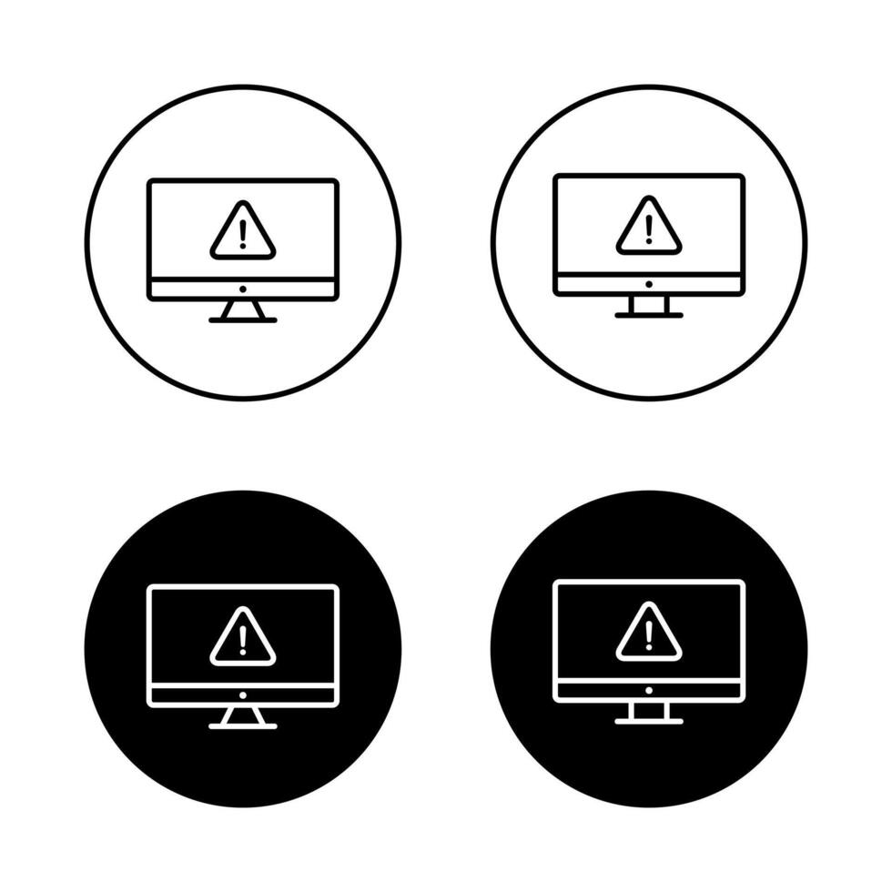 Computer error icon on black circle. Warning sign, security threat on PC monitor symbol vector