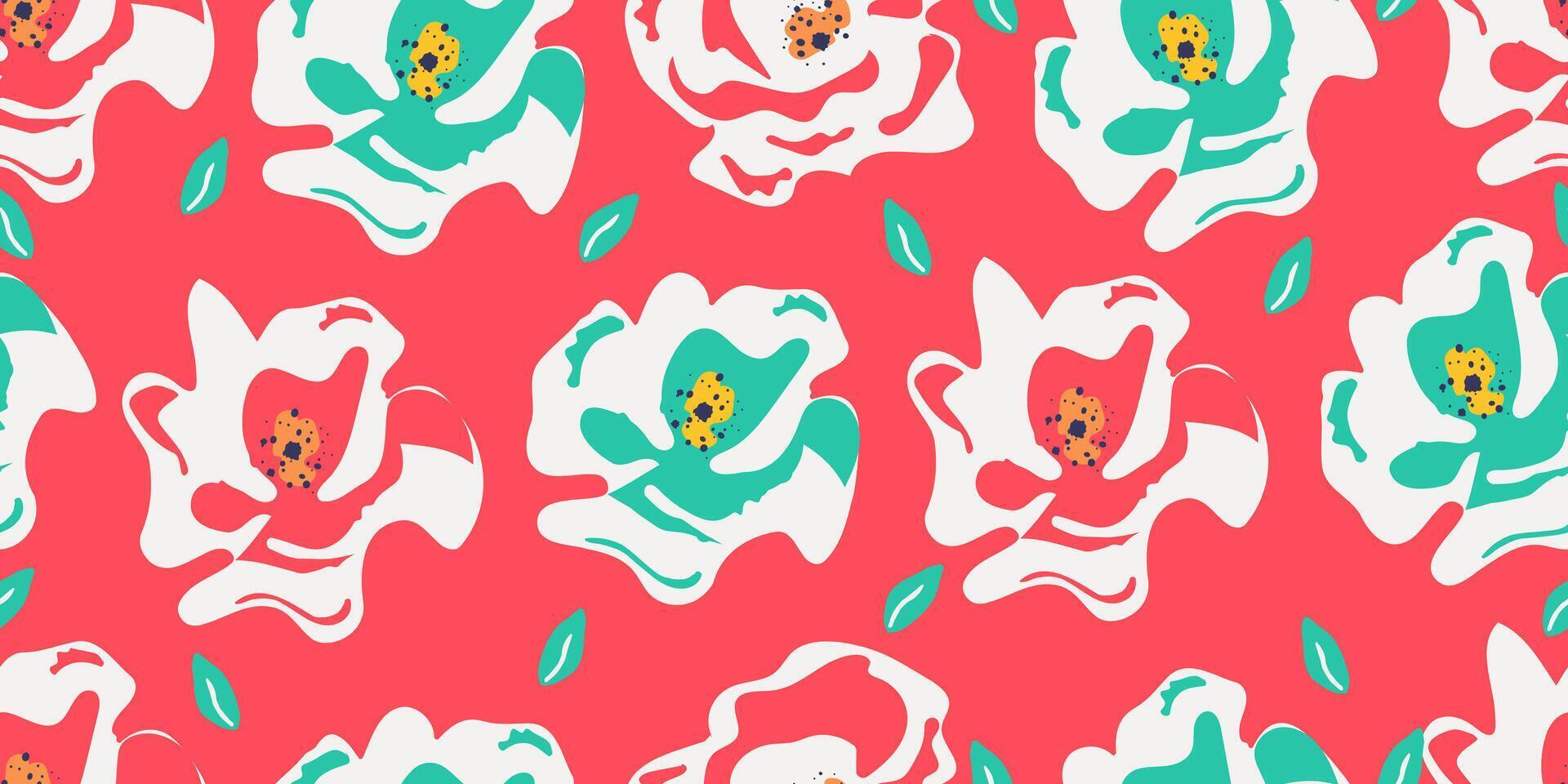 Abstract colorful rose seamless pattern with vertical style. Modern foliage print design for fabric, textiles, clothing, packaging, cover, banner, home decor and backgrounds vector