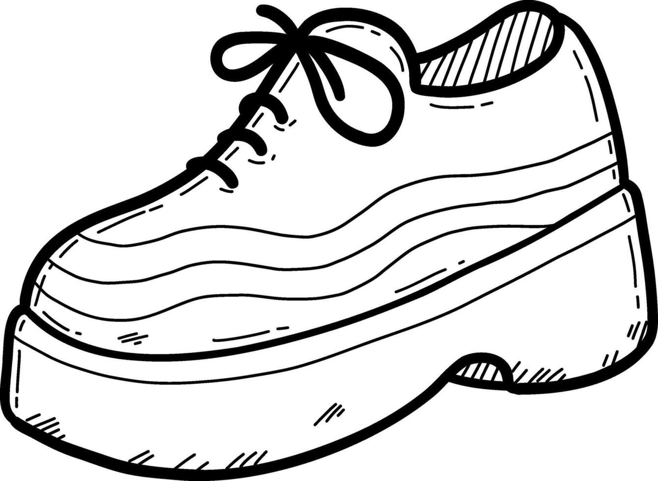 Hand drawn clothes and accessories outline doodle, Cartoon-style illustration of a stylish shoe with thick sole. vector