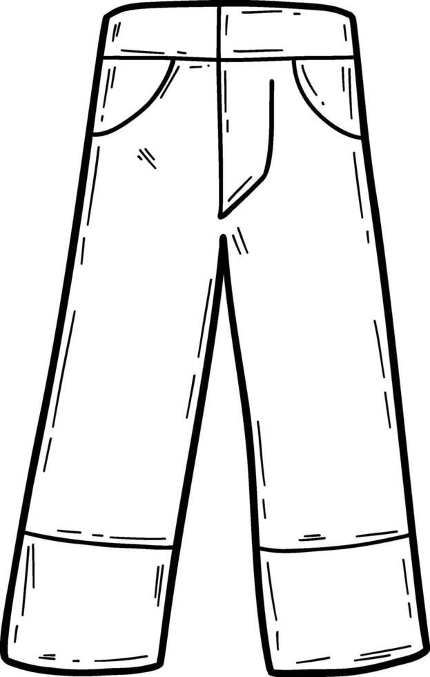 Hand drawn clothes and accessories outline doodle, Illustration of simple, casual pants design. vector
