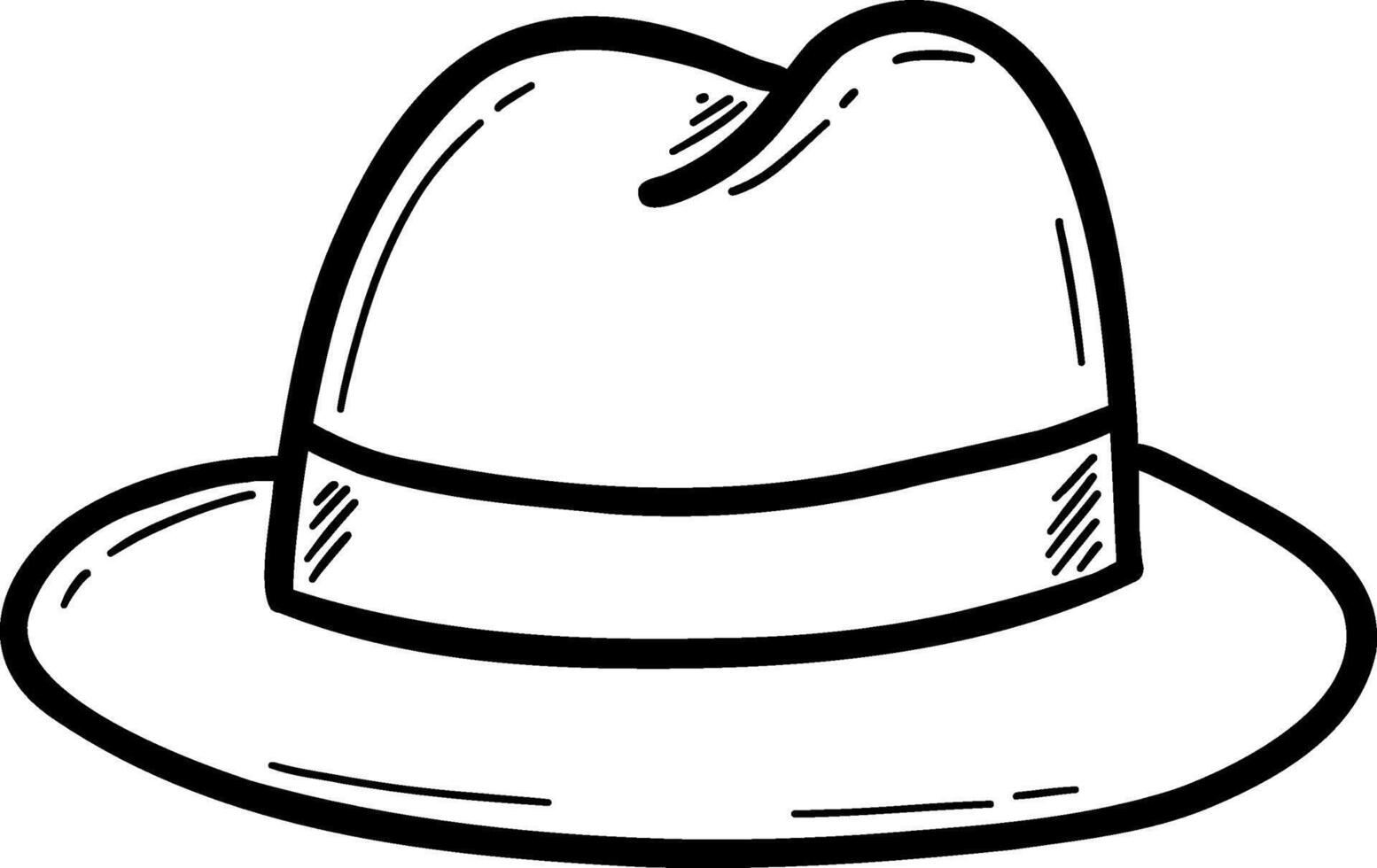 Hand drawn clothes and accessories outline doodle, Stylish fedora hat with a wide brim and decorative band. vector