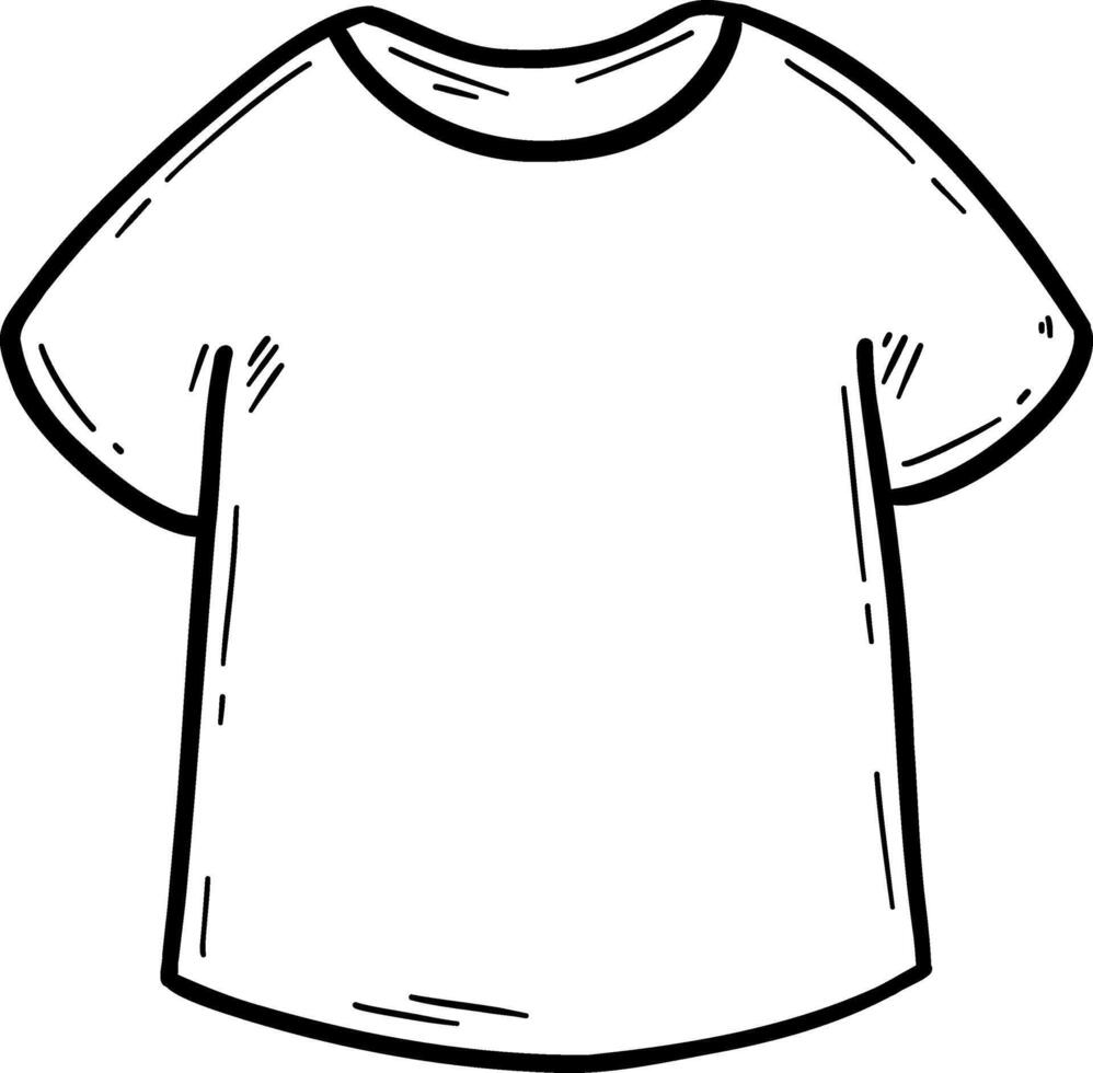 Hand drawn clothes and accessories outline doodle, Blank t-shirt outline for design or illustration purposes. vector