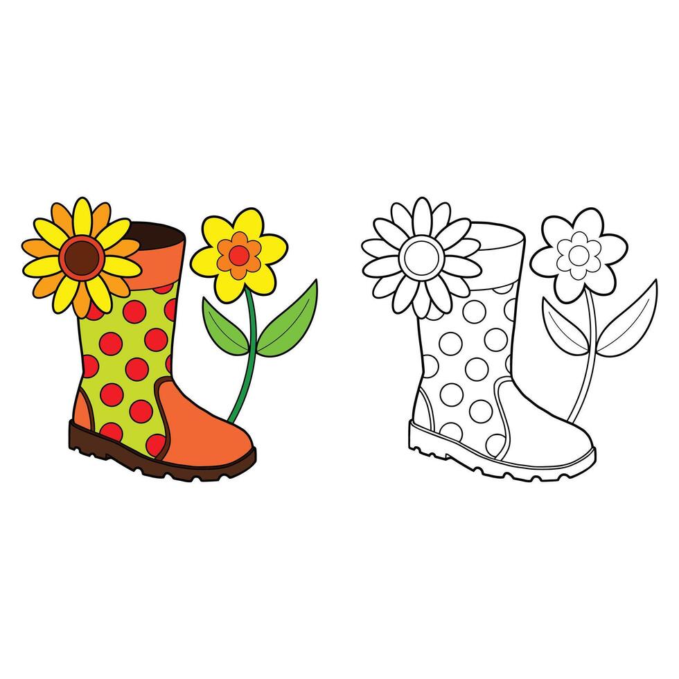 Boot with Flowers Bold and Easy Coloring Page for Kids and Adults vector