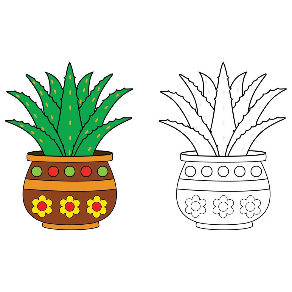Aloe Vera in Decorative Pot Bold and Easy Coloring Page for Kids and Adults vector