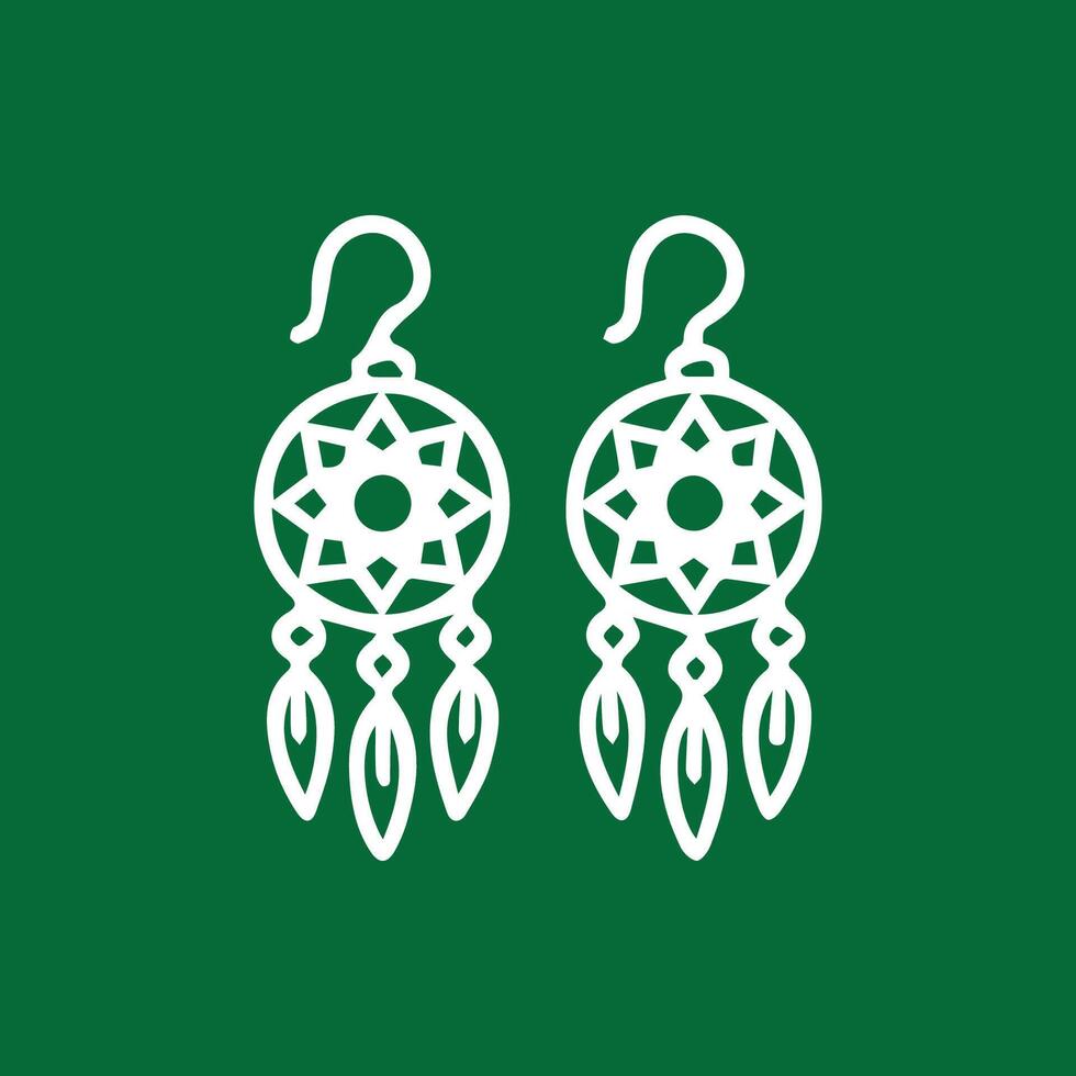 Elegant Dreamcatcher Earrings Stunning White on Green Artistic Design vector