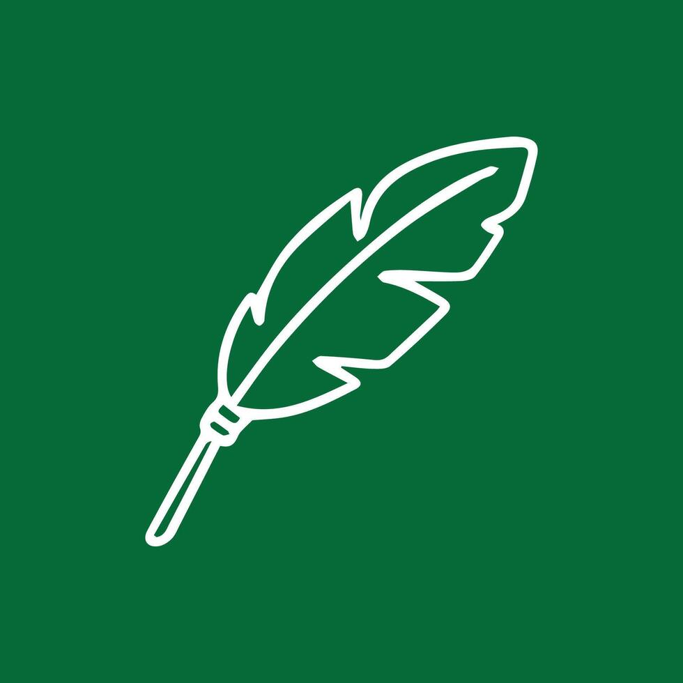 Elegantly Drawn Feather in White Outline Against a Green Backdrop vector