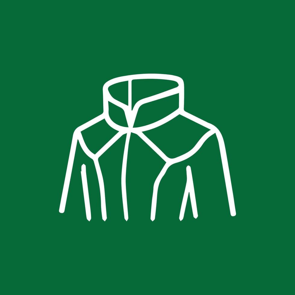Simple White Outline of a Stylish Jacket Against Deep Green Backdrop vector
