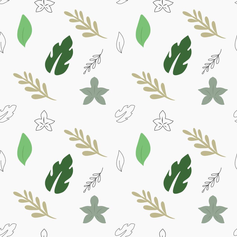 Tropical green leaves seamless pattern vector