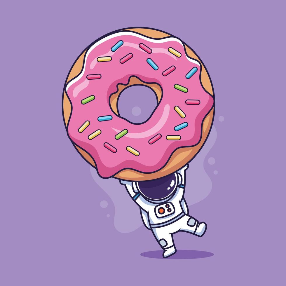 Cartoon astronaut with donut. illustration of a cartoon character. vector