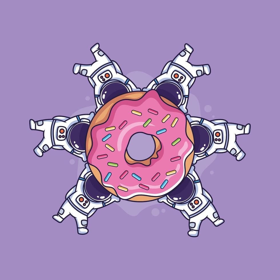 cute Astronauts with donut pop art illustration graphic design. vector
