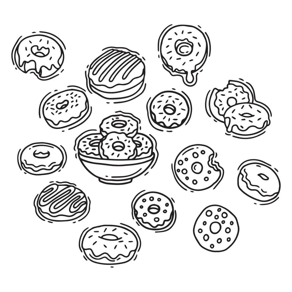 Hand drawn doodle set of donuts. illustration. vector