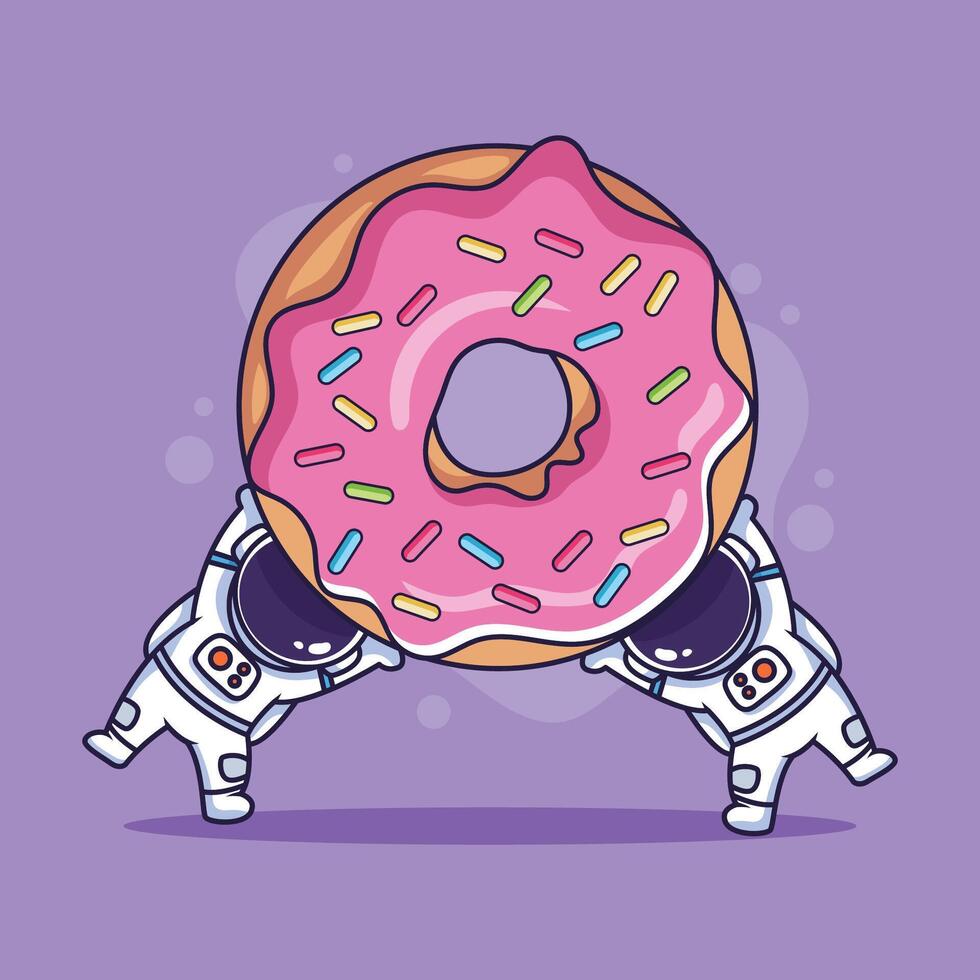 cute Cartoon astronaut with donut. illustration of a cartoon astronaut. vector