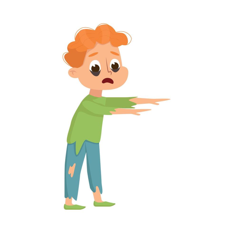 Funny Boy Dressed in Ragged Zombie Halloween Costume Illustration vector