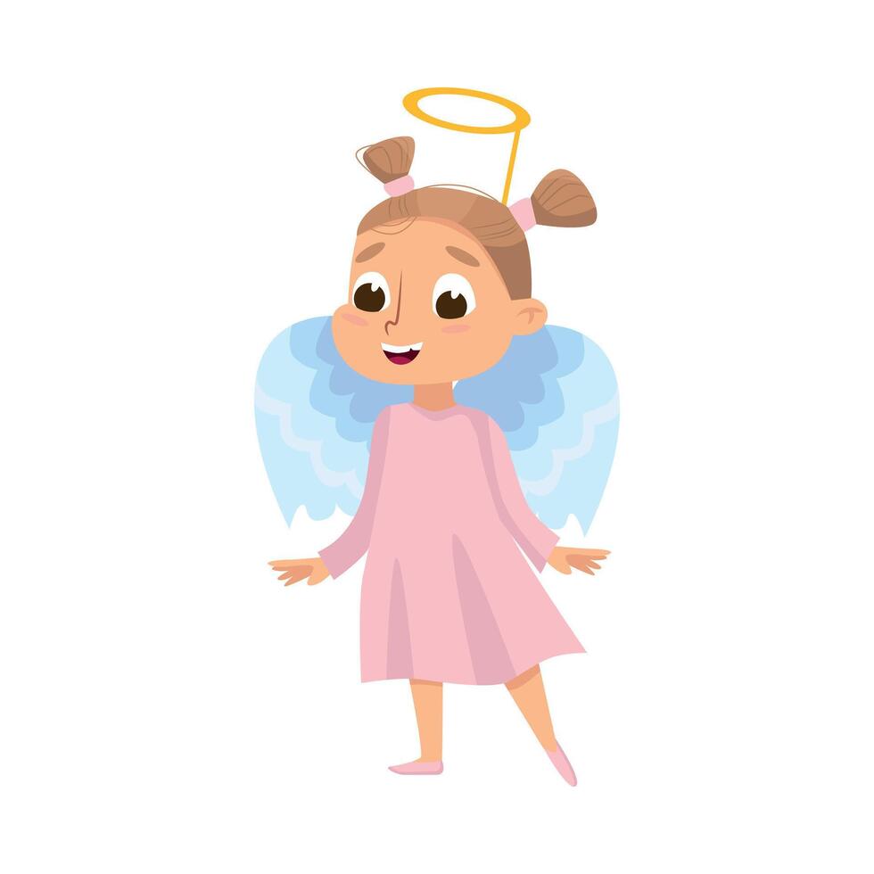 Cute Girl Dressed in Halloween Angel Costume with Nimbus Illustration vector