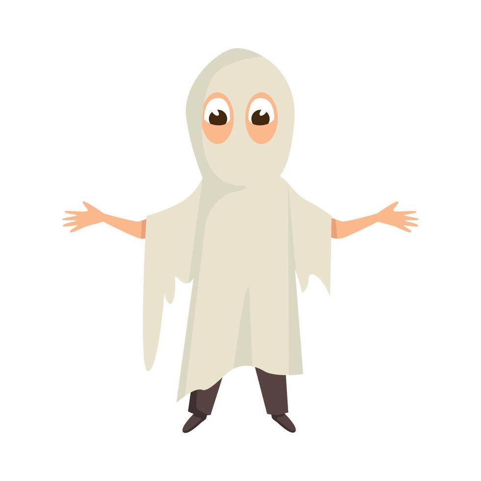Cute Boy Dressed in Halloween Ghost Costume Illustration vector